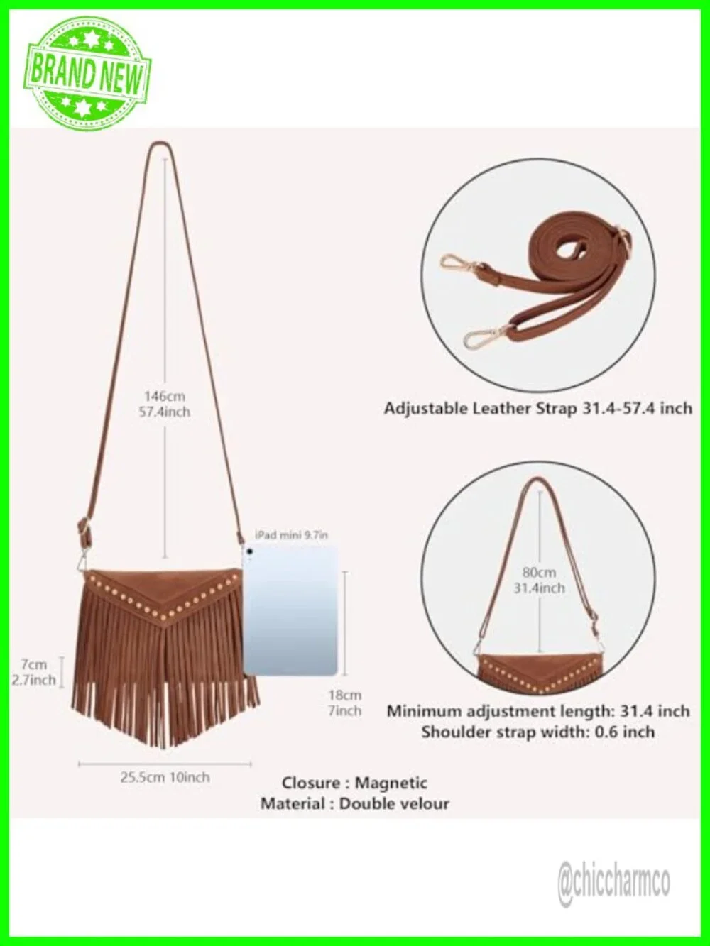 Faux Suede Fringe Crossbody Hobo Handbag with Tassels